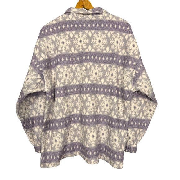 Vintage 90s Snowflake Purple Fleece Pullover, Cozy Nordic Cabincore Sweater - Picture 6 of 7